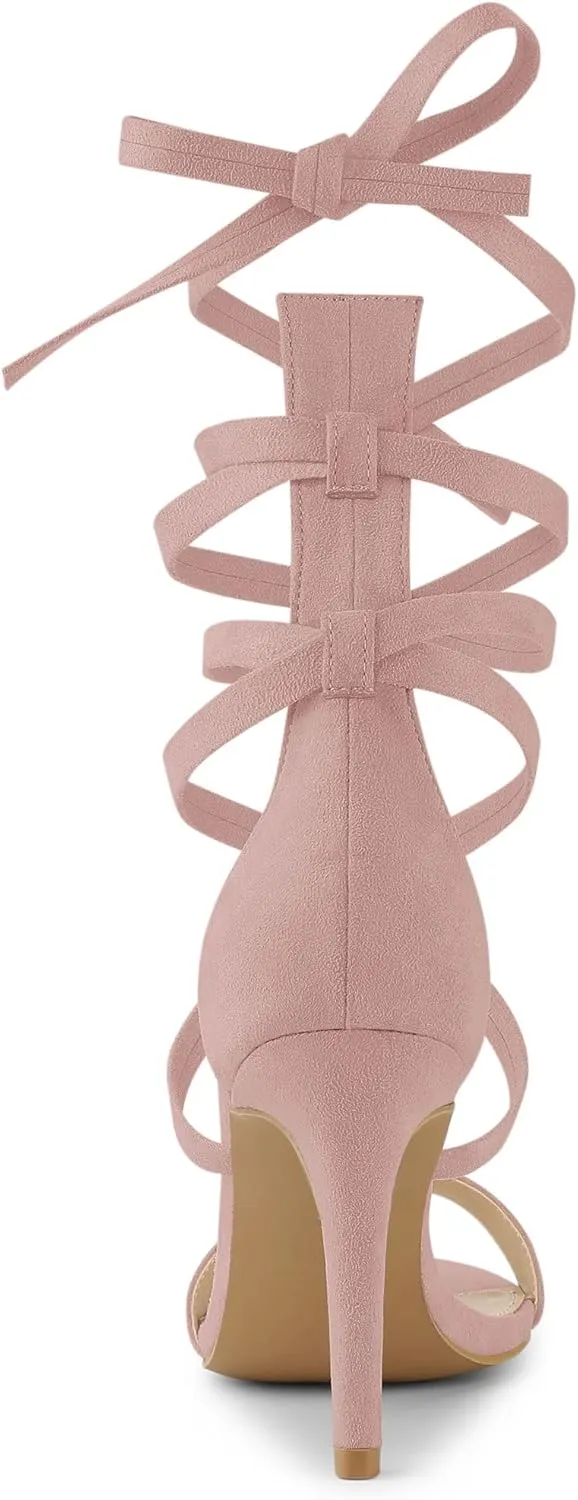 Allegra K Women's Open Toe Stiletto Heel Lace Up Heels Sandals