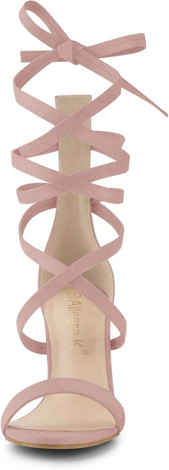 Allegra K Women's Open Toe Stiletto Heel Lace Up Heels Sandals