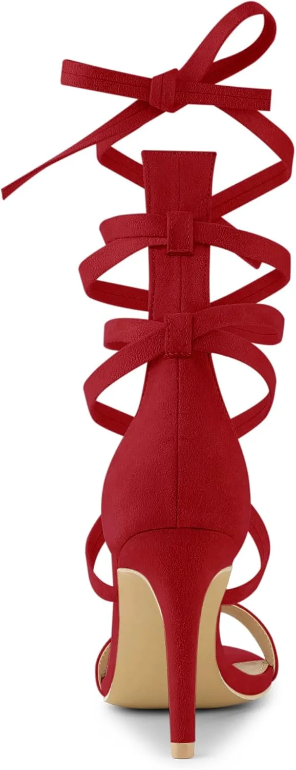 Allegra K Women's Open Toe Stiletto Heel Lace Up Heels Sandals