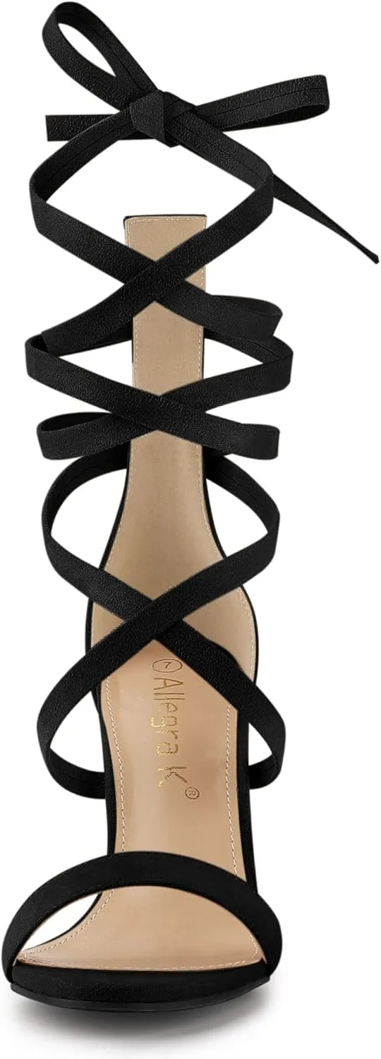 Allegra K Women's Open Toe Stiletto Heel Lace Up Heels Sandals