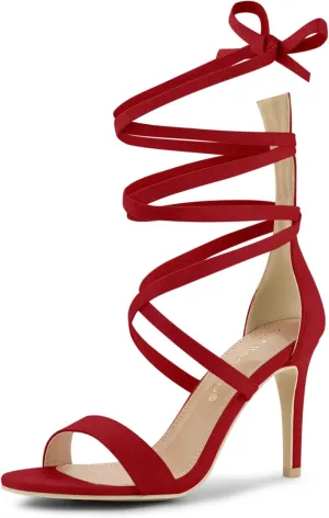 Allegra K Women's Open Toe Stiletto Heel Lace Up Heels Sandals