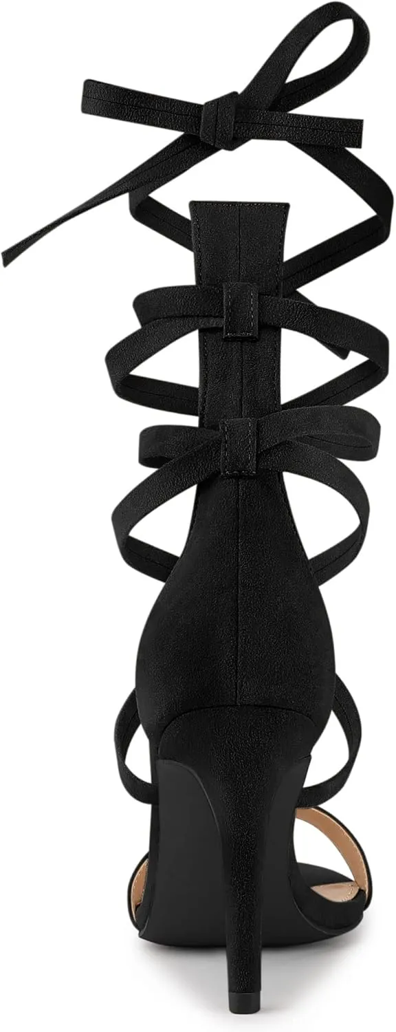 Allegra K Women's Open Toe Stiletto Heel Lace Up Heels Sandals