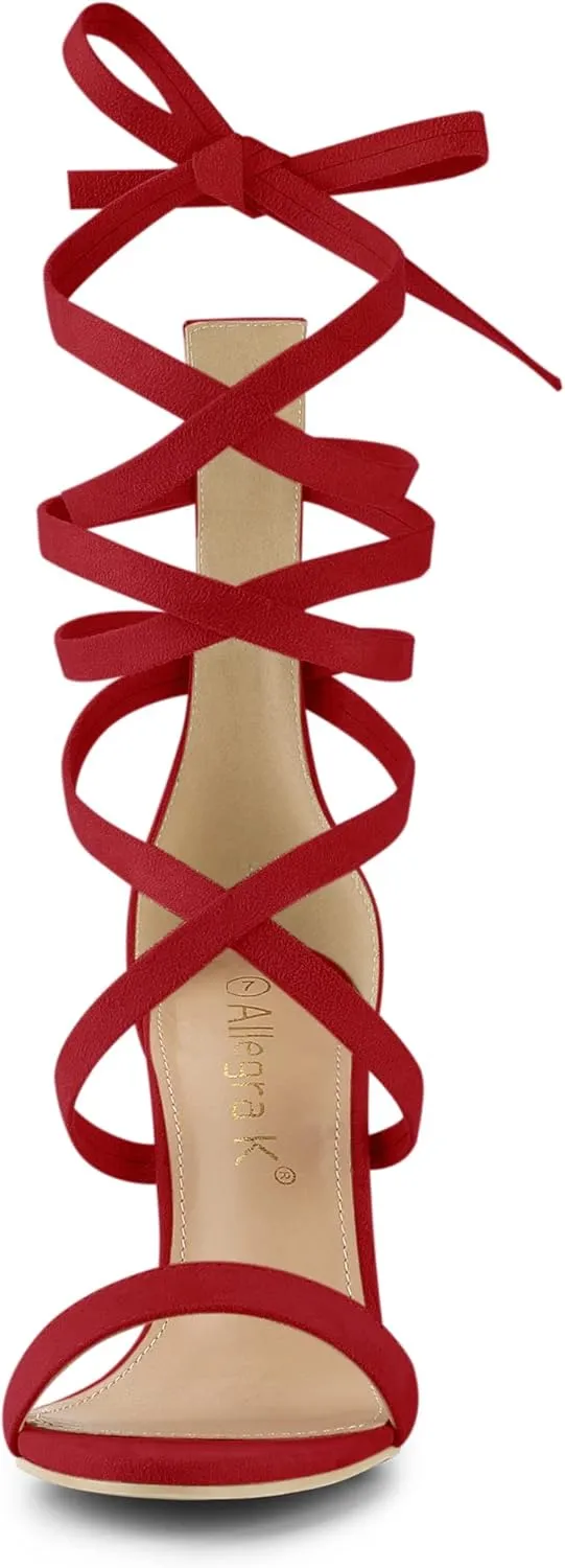 Allegra K Women's Open Toe Stiletto Heel Lace Up Heels Sandals