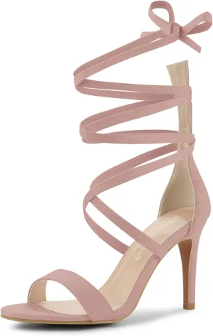 Allegra K Women's Open Toe Stiletto Heel Lace Up Heels Sandals