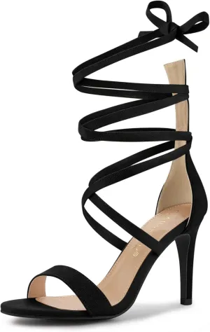 Allegra K Women's Open Toe Stiletto Heel Lace Up Heels Sandals