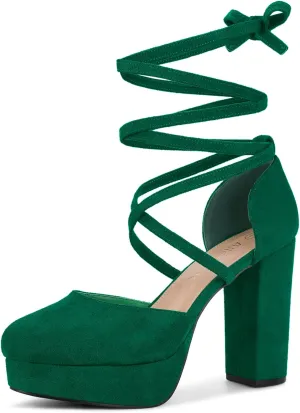 Allegra K Women's Platform Block Heel Lace Up Pumps Sandals