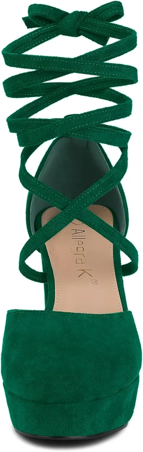 Allegra K Women's Platform Block Heel Lace Up Pumps Sandals
