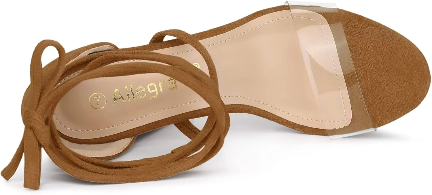 Allegra K Women's Platform Lace Up Clear Chunky Heels Sandals