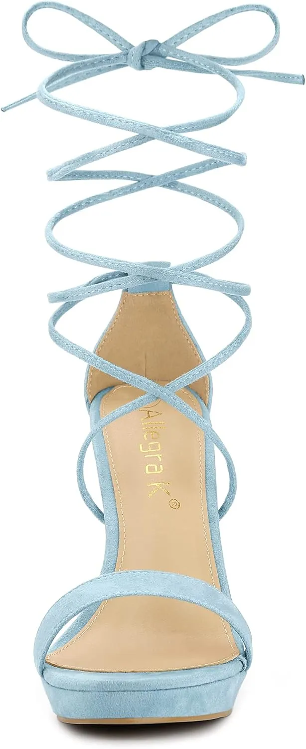 Allegra K Women's Platform Stiletto Heels Lace Up Sandals