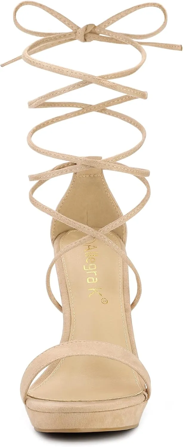 Allegra K Women's Platform Stiletto Heels Lace Up Sandals