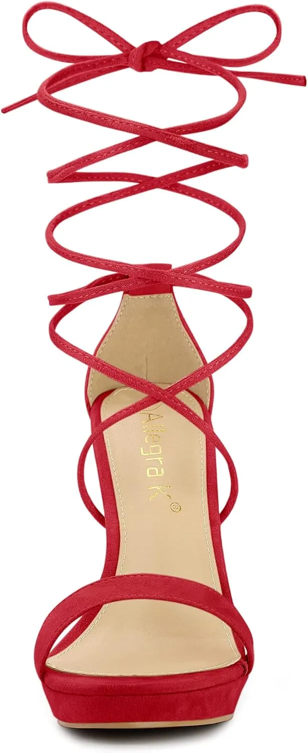Allegra K Women's Platform Stiletto Heels Lace Up Sandals
