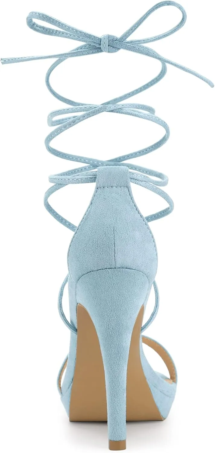 Allegra K Women's Platform Stiletto Heels Lace Up Sandals