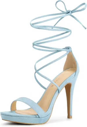 Allegra K Women's Platform Stiletto Heels Lace Up Sandals