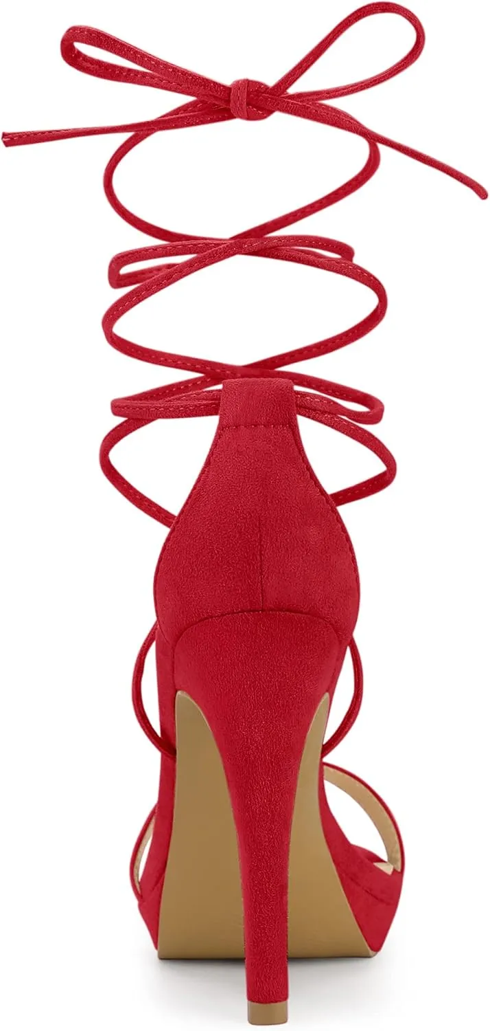 Allegra K Women's Platform Stiletto Heels Lace Up Sandals