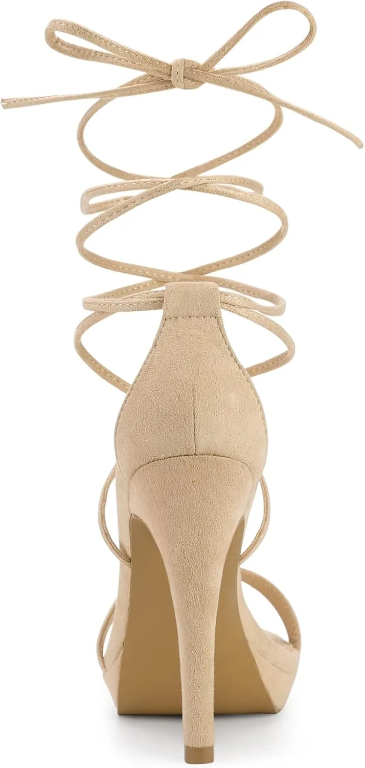 Allegra K Women's Platform Stiletto Heels Lace Up Sandals