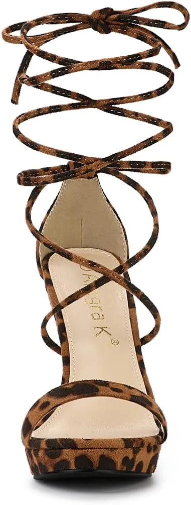 Allegra K Women's Platform Stiletto Heels Lace Up Sandals