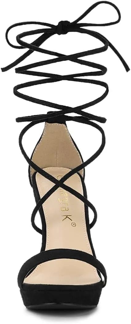 Allegra K Women's Platform Stiletto Heels Lace Up Sandals