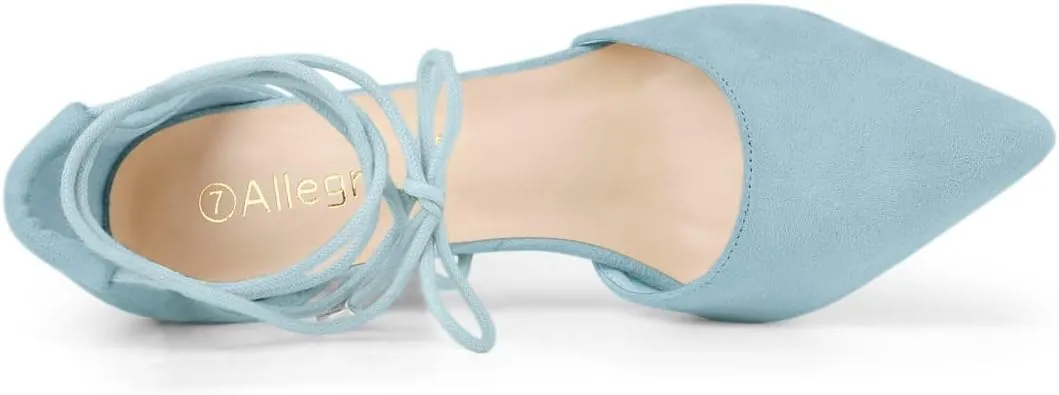 Allegra K Women's Pointed Toe Chunky Heels Lace Up Sandals Pumps
