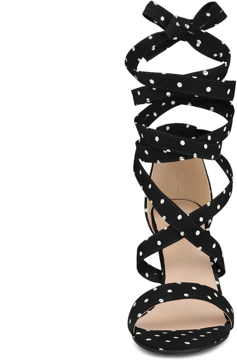 Allegra K Women's Polka Dots Strappy Heels Lace Up Chunky Heels Sandals