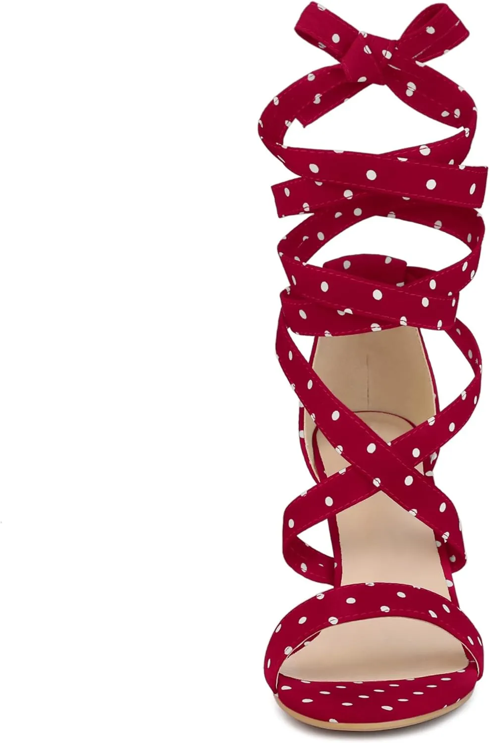 Allegra K Women's Polka Dots Strappy Heels Lace Up Chunky Heels Sandals