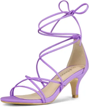 Allegra K Women's Strappy Kitten Heel Lace Up Sandals