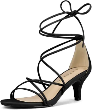 Allegra K Women's Strappy Kitten Heel Lace Up Sandals