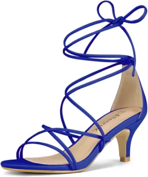 Allegra K Women's Strappy Kitten Heel Lace Up Sandals