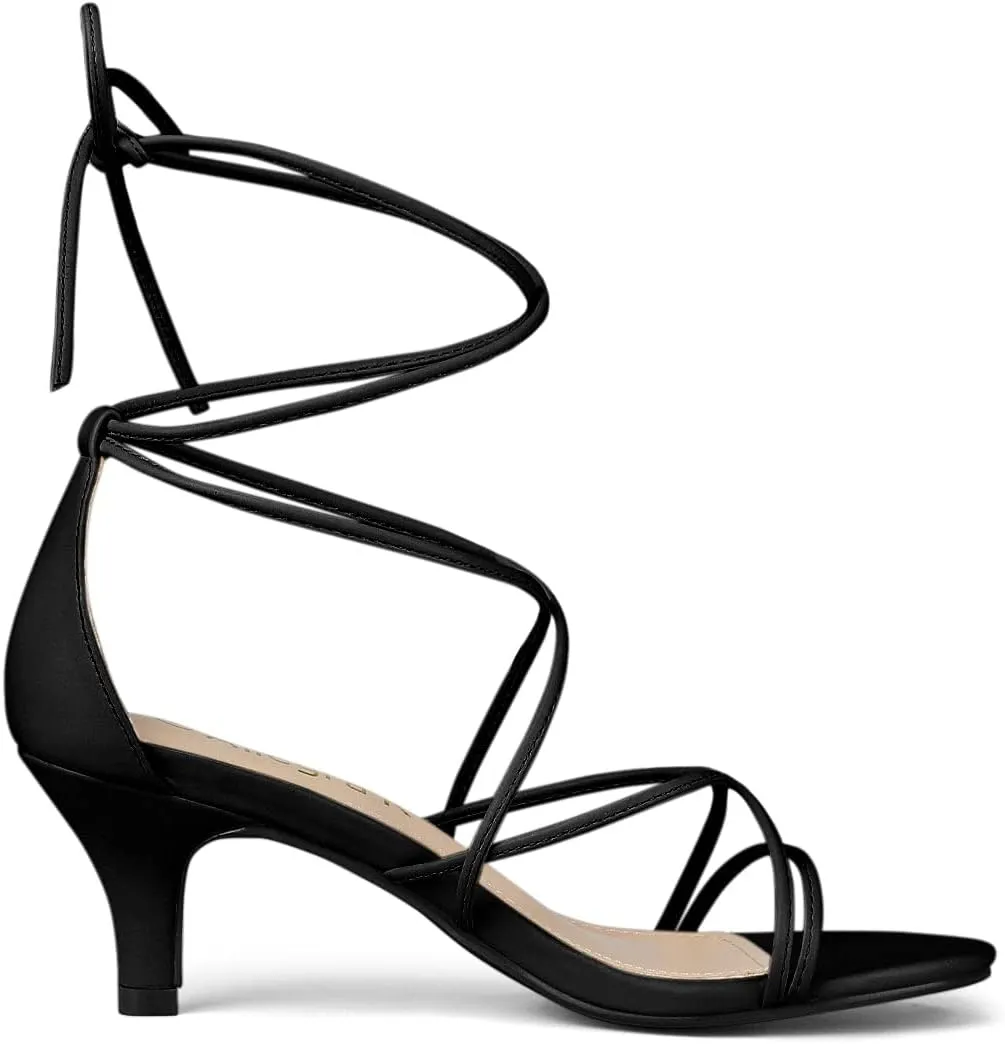Allegra K Women's Strappy Kitten Heel Lace Up Sandals