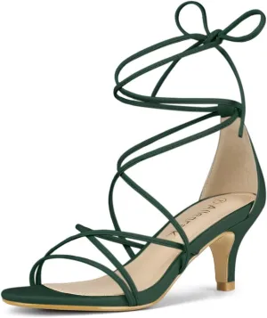 Allegra K Women's Strappy Kitten Heel Lace Up Sandals