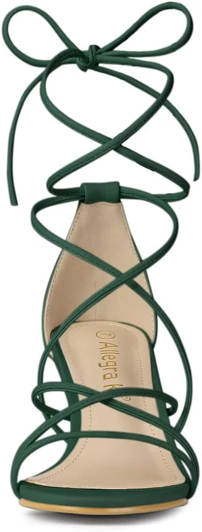 Allegra K Women's Strappy Kitten Heel Lace Up Sandals