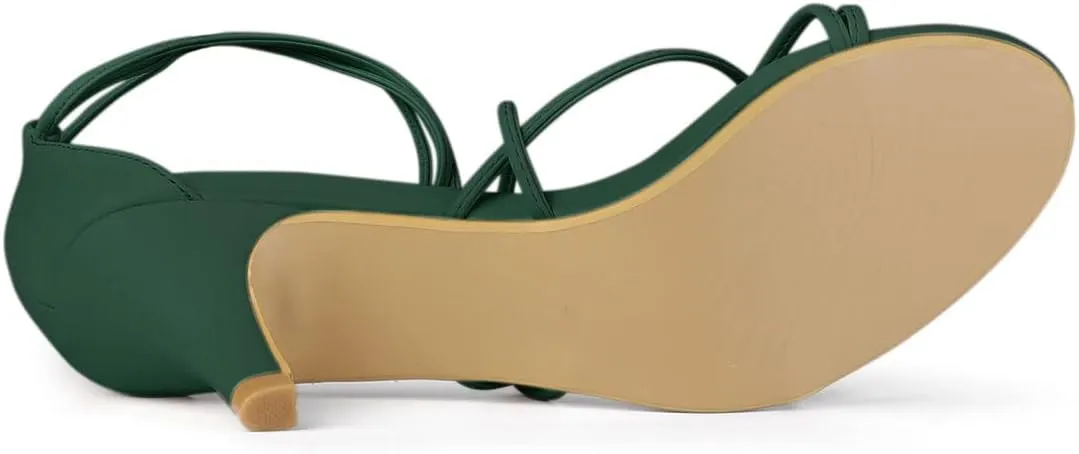 Allegra K Women's Strappy Kitten Heel Lace Up Sandals
