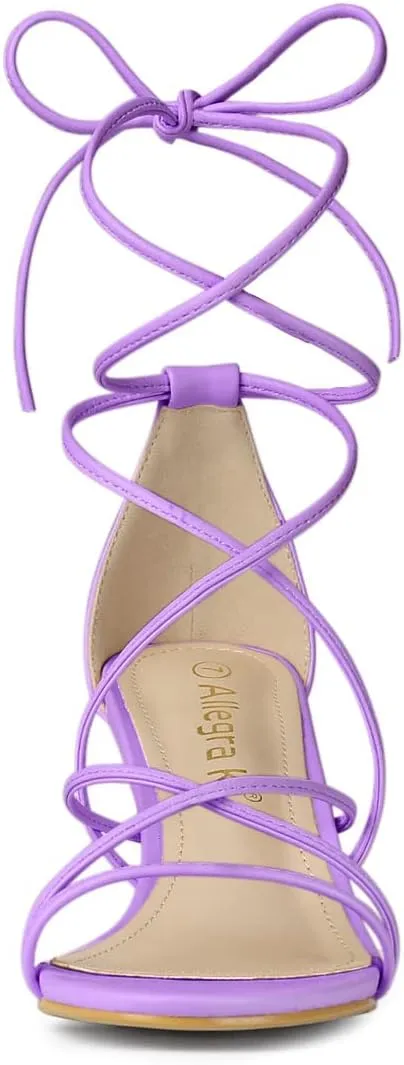 Allegra K Women's Strappy Kitten Heel Lace Up Sandals