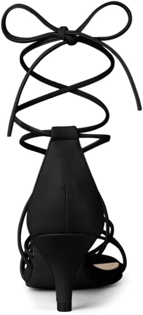 Allegra K Women's Strappy Kitten Heel Lace Up Sandals