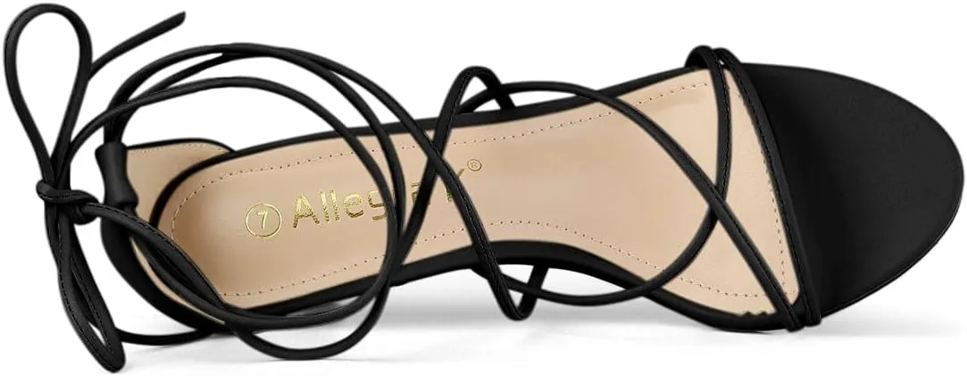 Allegra K Women's Strappy Kitten Heel Lace Up Sandals