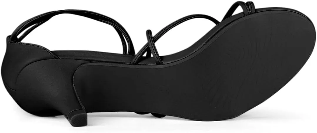 Allegra K Women's Strappy Kitten Heel Lace Up Sandals