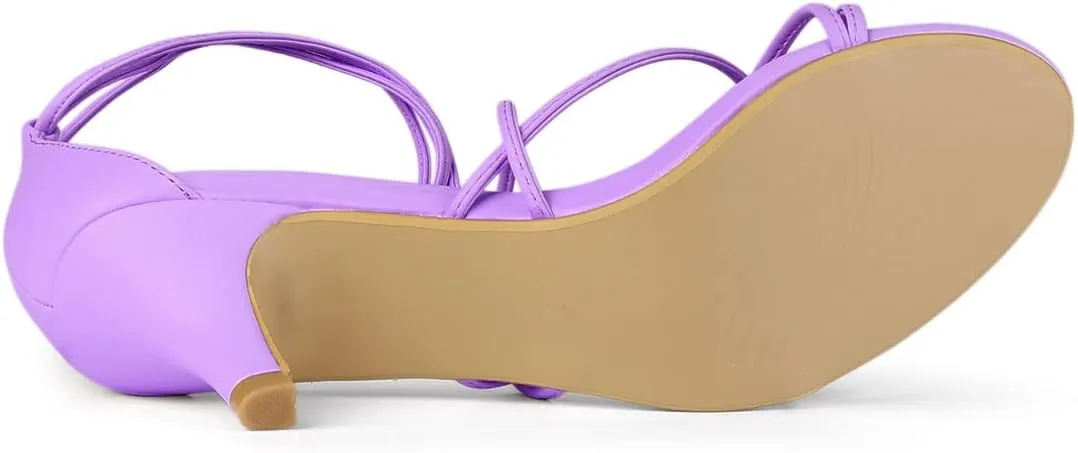 Allegra K Women's Strappy Kitten Heel Lace Up Sandals