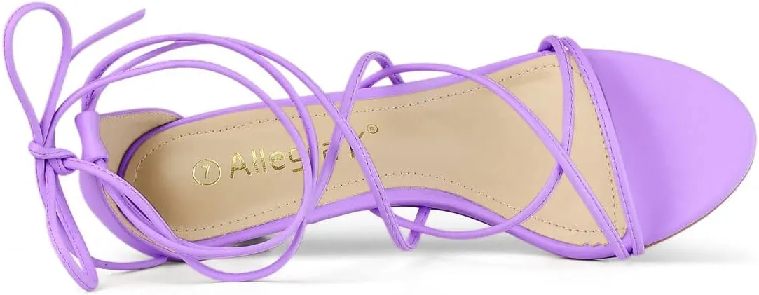 Allegra K Women's Strappy Kitten Heel Lace Up Sandals