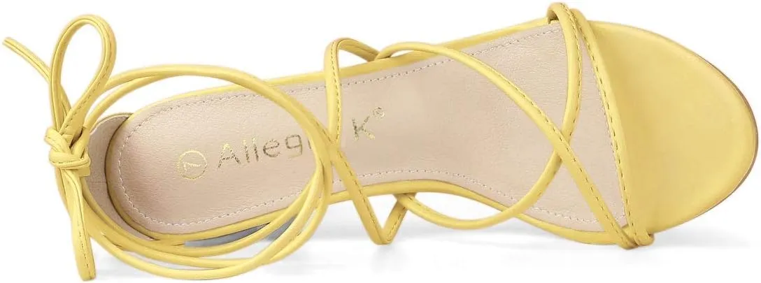 Allegra K Women's Strappy Lace Up Chunky Heeled Sandals