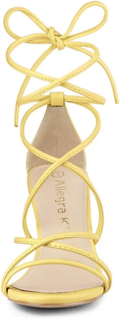 Allegra K Women's Strappy Lace Up Chunky Heeled Sandals
