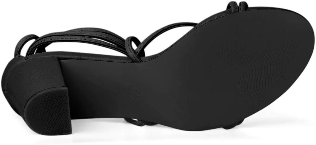 Allegra K Women's Strappy Lace Up Chunky Heeled Sandals