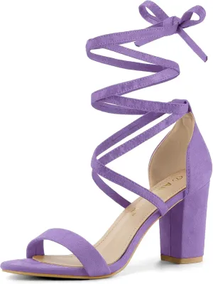 Allegra K Women's Strappy Lace Up Chunky High Heels Purple Heels Sandals 6.5 M US