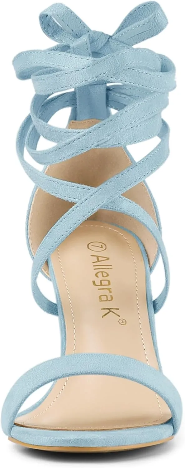 Allegra K Women's Strappy Lace Up Heel Chunky High Heels Sandals
