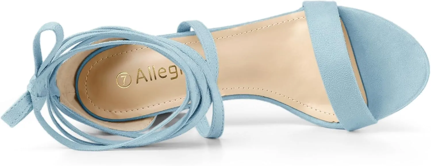 Allegra K Women's Strappy Lace Up Heel Chunky High Heels Sandals