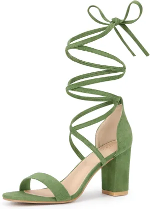 Allegra K Women's Strappy Lace Up Heel Chunky High Heels Sandals