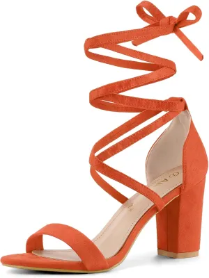 Allegra K Women's Strappy Lace Up Heel Chunky High Heels Sandals