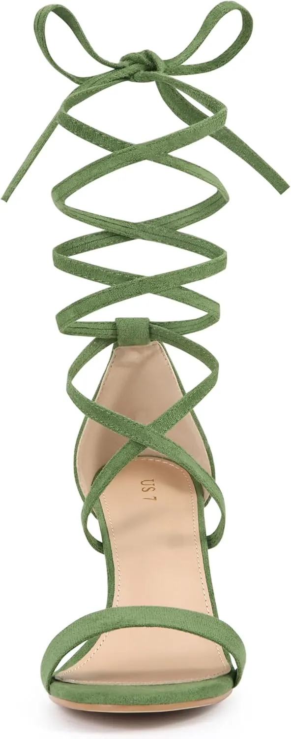 Allegra K Women's Strappy Lace Up Heel Chunky High Heels Sandals