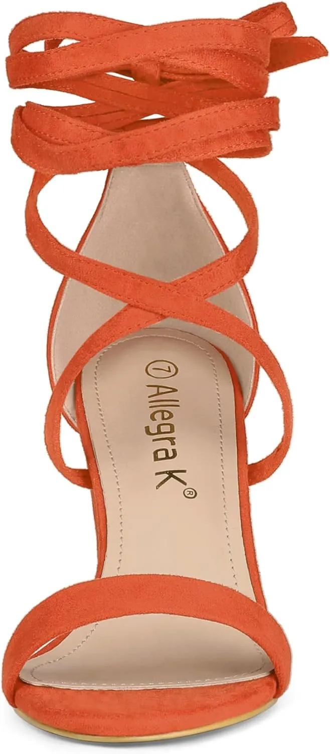 Allegra K Women's Strappy Lace Up Heel Chunky High Heels Sandals