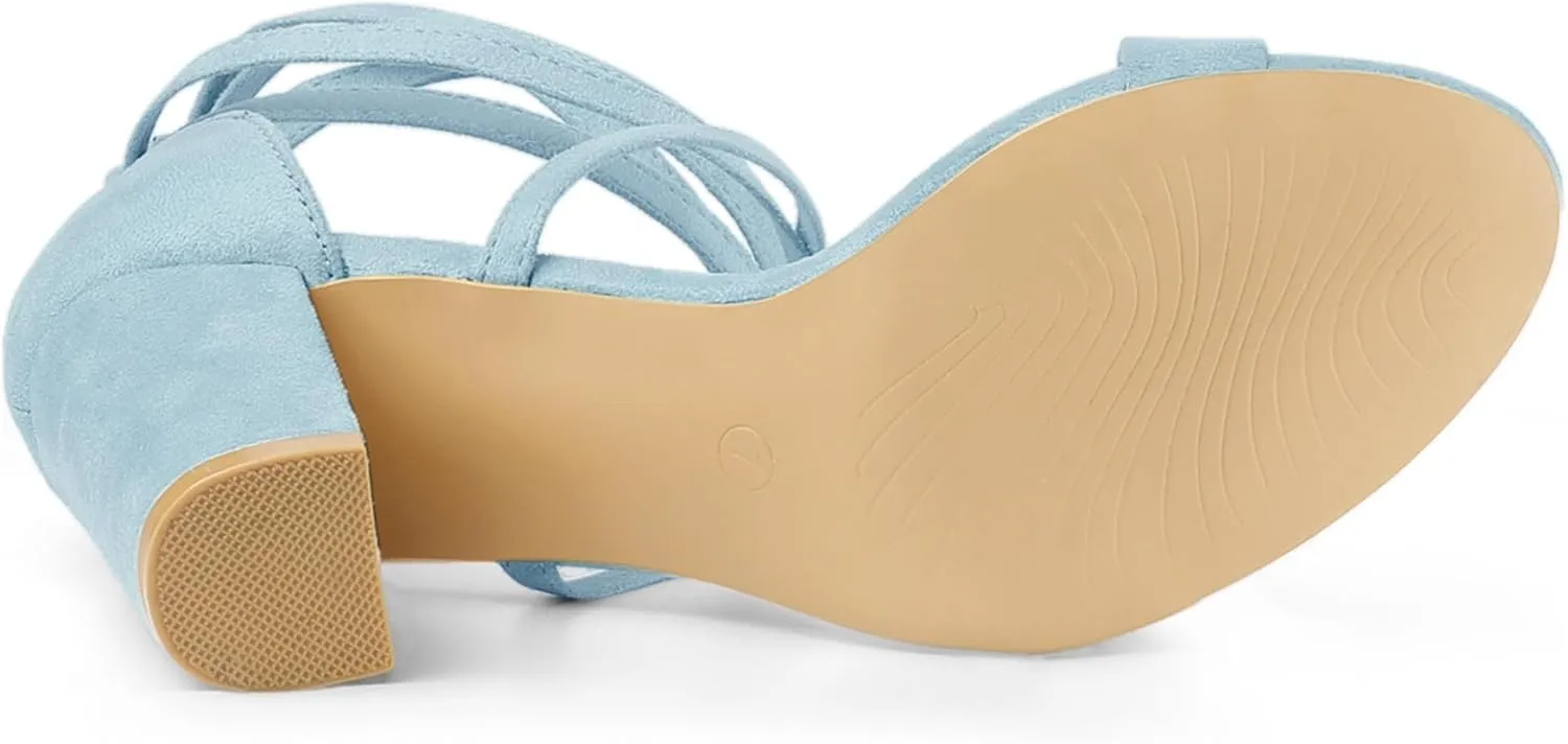 Allegra K Women's Strappy Lace Up Heel Chunky High Heels Sandals