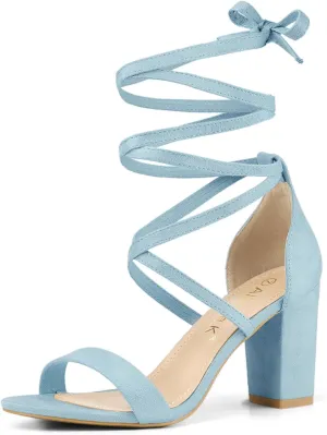 Allegra K Women's Strappy Lace Up Heel Chunky High Heels Sandals