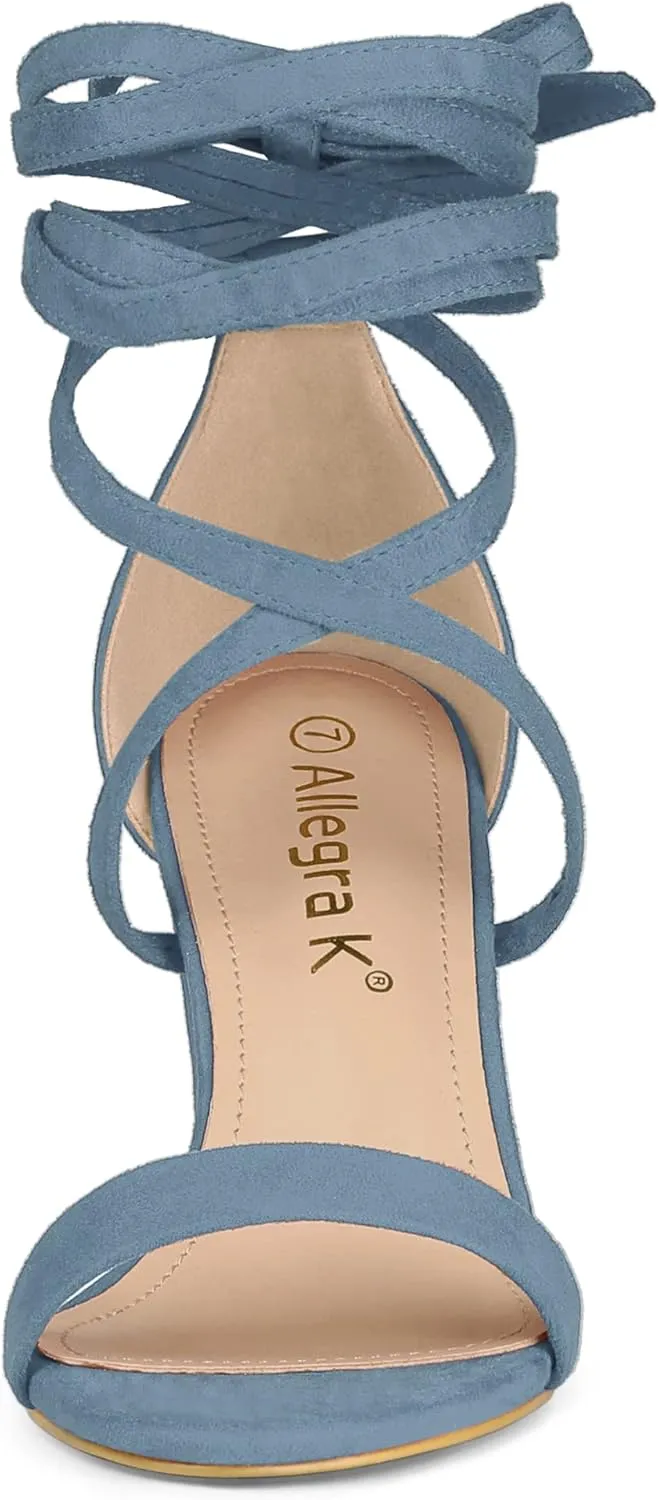 Allegra K Women's Strappy Lace Up Heel Chunky High Heels Sandals